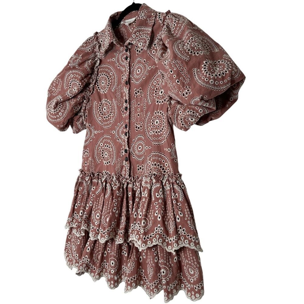 L'ATISTE BY AMY Dress Women Medium Mauve Ruffle Mini Boho Bohemian Coquette - Picture 4 of 10